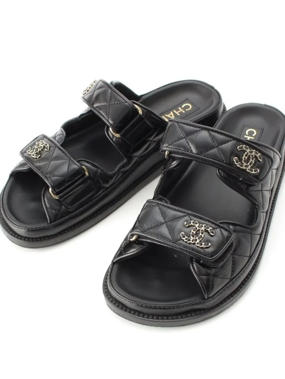 ★SOLD★ Chanel CC Logo Quilted Velcro Sandals Black 36c - Picture 1 of 10